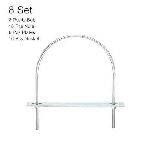 Image of uxcell Round U-Bolts, 8 Set 142mm Inner Width 186mm Length M6 Zinc-Plated Carbon Steel U Clamp Bolt with Nuts and Plates, for Boat Trailer