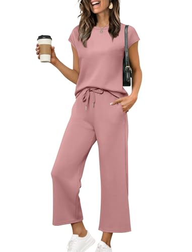 Image of Sampeel Two Piece Sets for Women Summer Vacation Outfits Cap Sleeve Tops Lounge Matching Sets Clothing Beach Fashion Clothes