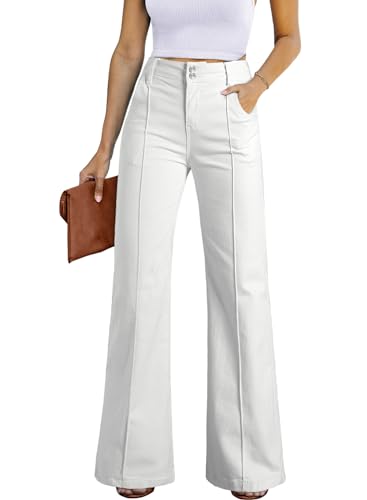 Sidefeel Womens Wide Leg Jeans Casual Baggy High Waisted Stretch Denim Pants Size 10 White