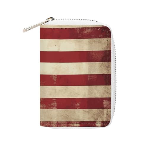 RFID Credit Card Holder Wallets for Women Cute Small Leather Ladies Cardholder Wallets Vintage American USA Flag Card Organizer Case with Zipper