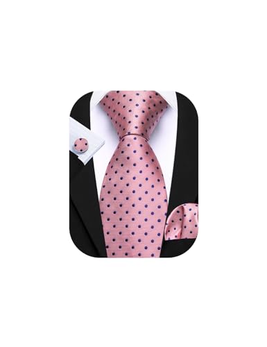 Image of Barry.Wang Ties for Men Silk Tie Sets Polka Dot Woven Necktie Pocket Square Cufflinks Business Wedding