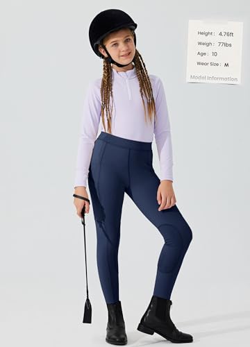 Image of Willit Girls Horse Riding Pants Tights Kids Equestrian Breeches Knee-Patch Youth Schooling Tights Zipper Pockets