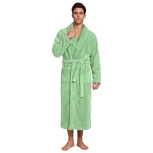 Image of PJGGZ Men's Shawl Collar Bathrobe, Soft Long Towel Robe for Men - Super Absorbent Quick Dry yet Warm