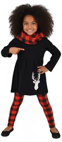 Image of Unique Baby Girls Kids Toddler 3pc Outfit Set Long Sleeve Cotton Blend Tunic Top Leggings and Scarf