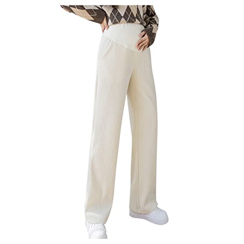Pantalones Anchos Premamá, Pantalones Casuales Premama Ropa de Maternidad, Pantalones para Embarazadas Negro, Largos Embarazo Ropa Deporte para Mujer (Beige, L)