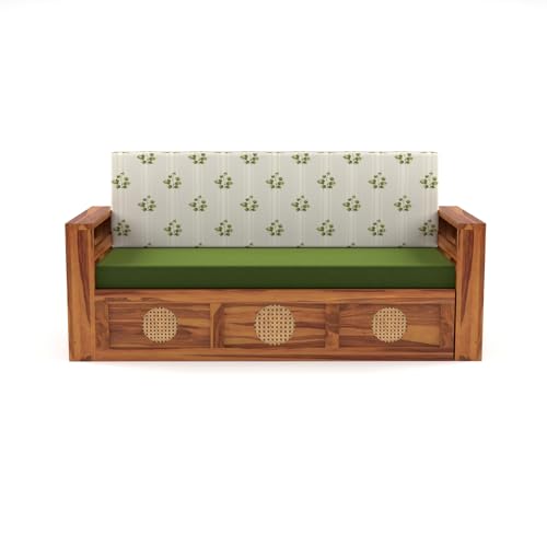 Image of Mamta Furniture Sofa Cum Bed (Honey Finish, 3 Seater - CaneCircle)