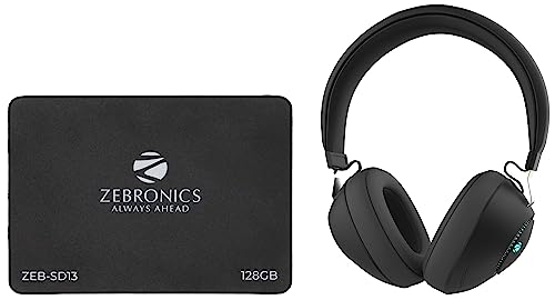 Image of ZEBRONICS Zeb-Duke Bluetooth Wireless Over Ear Headphone with Mic (Black) & SD13 128GB SSD,Ultra Low Power Consumption, S.M.A.R.T. Thermal Management and Silent Operation.