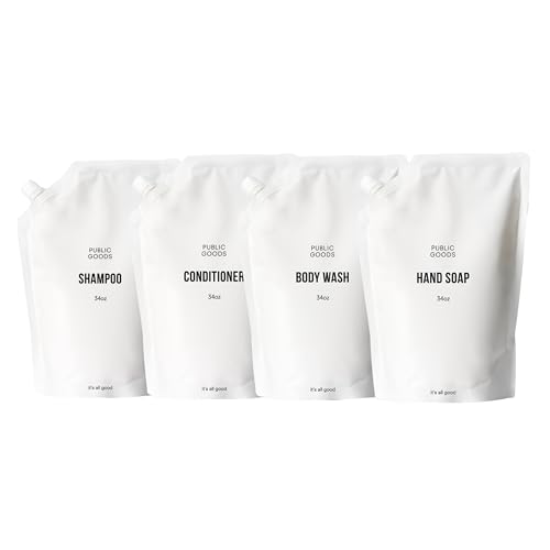 Public Goods Personal Care Refills | Natural Shampoo, Conditioner, Body Wash, & Hand Soap | Made with Organic Essential Oils | Sulfate & Paraben Free | Vegan Friendly | 34 Fl Oz Refills