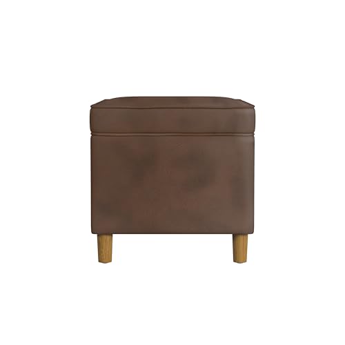 Image of HomePop 24 inch Dinah Collection Storage Ottoman - Brown Faux Leather
