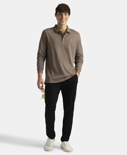 Image of Jockey 3914 Men Super Combed Cotton Rich Solid Full Sleeve Polo T-Shirt with Ribbed Cuffs