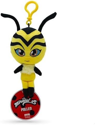 Miraculous Ladybug - Kwami Lifesize Pollen, 5-inch Bee Plush Clip-on Toys for Kids, Super Soft Collectible Stuffed Toy with Glitter Stitch Eyes and Color Matching Backpack Keychain (Zag Play)