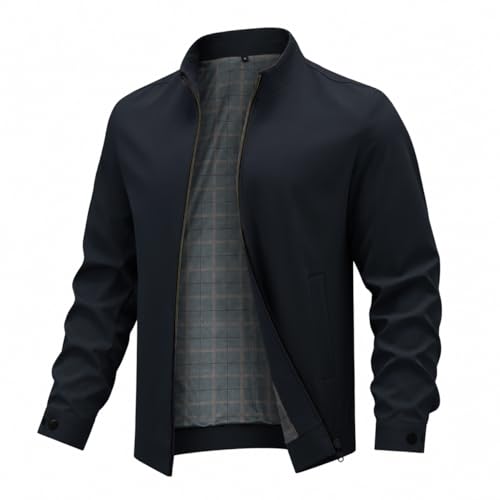 Allthemen Blouson Homme Léger Zippé Veste Mi Saison Uni Formal à Col Montant Bomber Jacket Casual avec Poches Bleu M