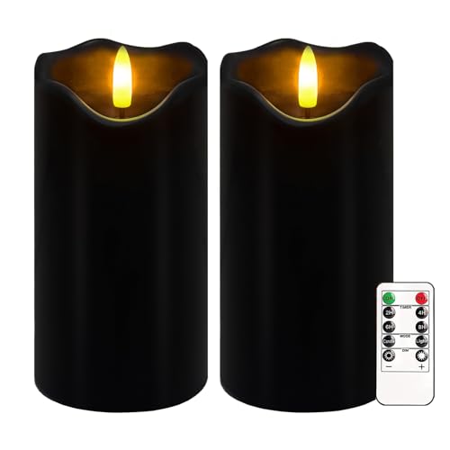 Image of Black Flameless Candles Set of 2, Halloween Candles with Remote & Timer