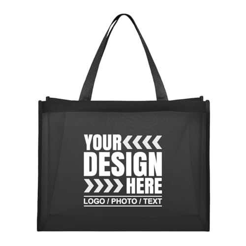 TopTie Bolsa Transparente de Malla Personalizada con Logo Impreso para Compras, Alta Capacidad de Carga, Negro