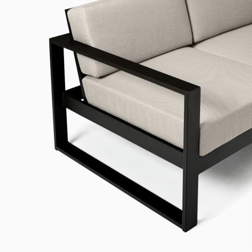 Image of Outdoor Sofa (or Outdoor Loveseat /Patio Sofa) Matte Black Aluminum Frame with Beige Outdoor Cushions. Sleek Open-Frame Architecture with Weather-Resistant Deep-Seating Configuration.