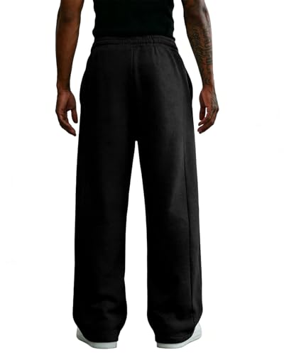Image of Men's Baggy Sweatpants Cotton Fleece Wide Leg Lounge Sweat Pants Drawstring Waist Jogging Pants with Pockets