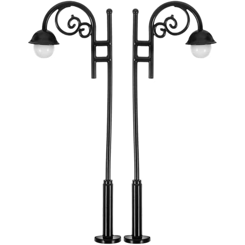 VOSAREA 2PCS Mini Street Light Miniature Street Light Model Alloy Dollhouse Lamp for 1:12 Scale Mini House Village Pathway Micro Landscape Decoration