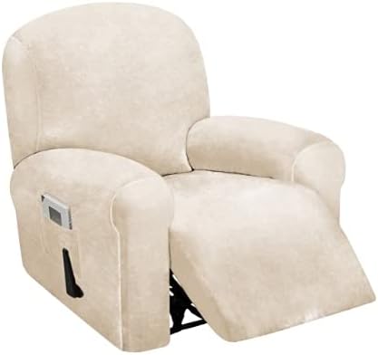 ULTICOR 4-Piece, 1 Seat Recliner Cover, Velvet Stretch Reclining Chair Covers for 1 Cushion Reclining Sofa, Single Seat Recliner Couch Cover, Thick, Very Soft, Machine Washable (Ivory)