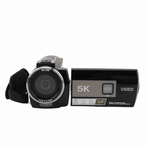 Rankomu Videocámara 5K HD 56MP, pantalla táctil de 3 pulgadas, zoom de 18X, visión nocturna, cámara de vlog con micrófono, parasol de lente, control remoto, soporte de mano