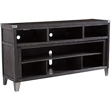 Signature Design by Ashley Todoe Industrial TV Stand with Fireplace Option Fits TVs up to 65", 6 Cubbies For Storage, Gray