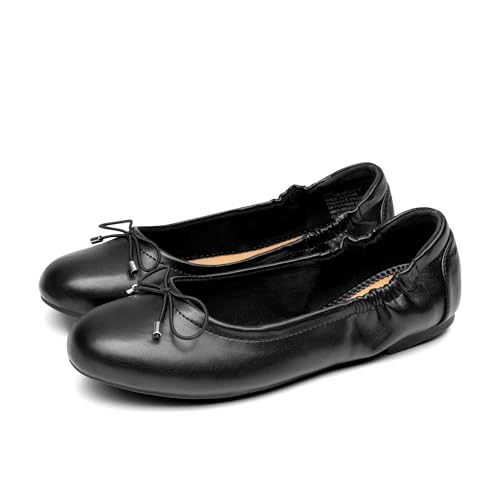 JustFab Womens Ballet Flats Shoes Foldable Round Toe Dress Shoes Comfortable Slip On Walking Flats Shoes Comfort Soft(Black,8) - Main Image