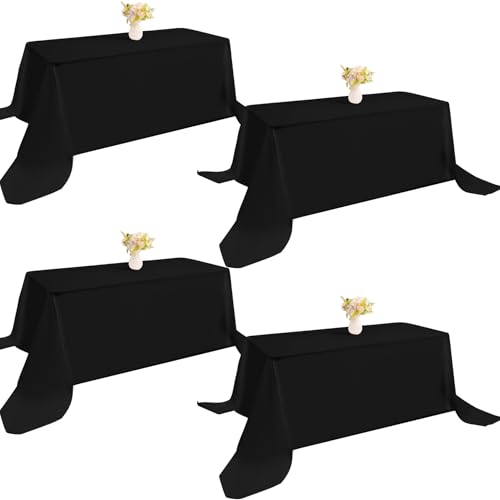 Image of 4 Pack Rectangle Tablecloth 90x132Inch Black Washable Polyester Table Cover for Wedding Dining Table Buffet Parties Banquet Decoration(Black)
