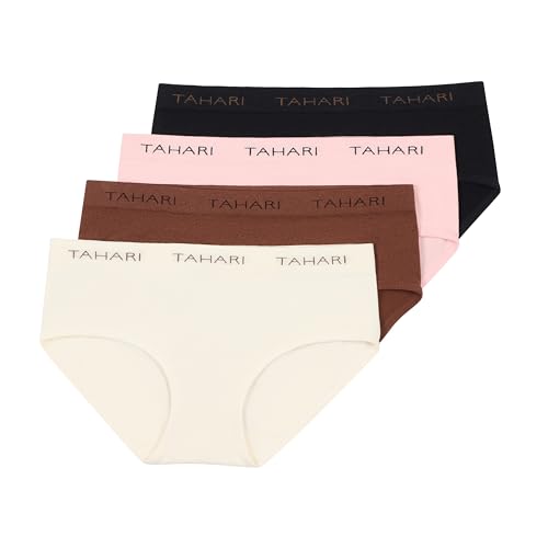 Tahari Girl 4-Pack Seamless Hipster Underwear Black, Light Pink, Brown, Ivory, Medium