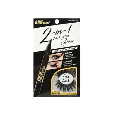 EBIN NEW YORK Grip Bond Eyelash Adhesive (Grip Bond Adhesive 2 in 1 Eyelash Glue & Eyeliner Black) | Fast Drying Extra Strong Hold Smudge Resistant Easy Application Free Lash