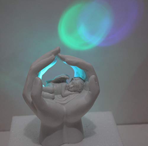 Juniqute Sleeping Resting Angel In God's Hand With Colorful Light Fairy Garden Deco Cupid Statue Home Deco Cherub Statue Baby Sculpture Figurine Memorial #TOP4