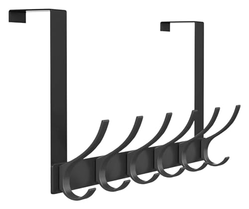BARRINS Over The Door Hooks Over The Door Hooks – No Drill Space-Saving Hanger for Clothes, Hats & Organizing(Black)