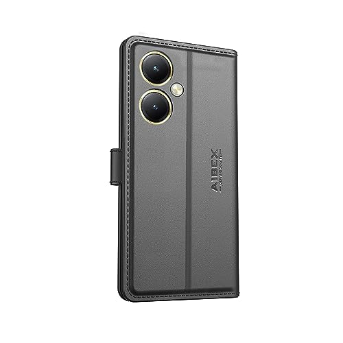 Image of AIBEX Compatible for Vivo Y27 4G Flip Cover Leather Finish | Inside TPU with Card Pockets | Wallet Stand | Complete Protection Flip Case - Black
