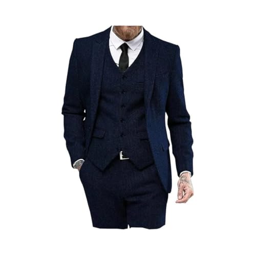 Men 3-Piece Classic Tuxedo Tweed Wool for Wedding (Blazer + Vest + Trousers)2