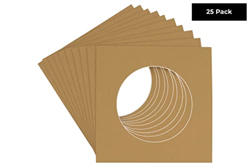 CountryArtHouse Rattan Beige Acid Free 14x14 Circle Picture Frame Mat with White Core Bevel Cut for 10x10 Pictures - Fits 14x14 Frame - Pack of 25 Matboards