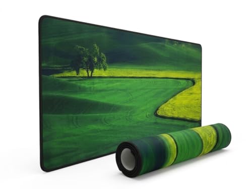 Image of Saco XXL Gaming Mouse Pad for PC - Large Desk Mat 900x400x3mm, Extended Non-Slip Rubber Base, Waterproof Surface, Green Valley Theme, Big Keyboard Mouse Pad for Office & Home Setups