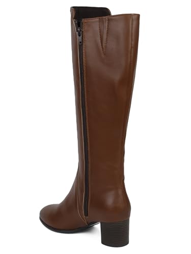 Image of ELLE Women's Knee-High Boots with Studded Trim and Low Block Heel