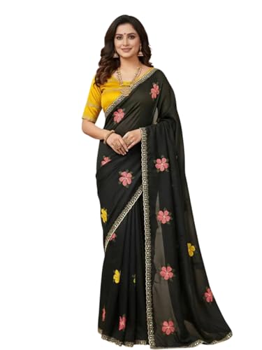 Image of Star Georgette Saree with Sequin Embroidery Work and Embroidered Blouse (Star-104)