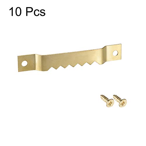 Image of uxcell Picture Hangers, 2 3 /5 Inch Double Hole with Screws for Frame Hanging, 10 Pcs (Golden)