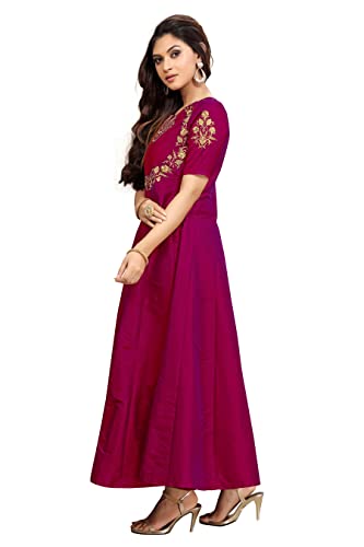 TRENDMALLS Women's Leeva Silk Embroidery Anarkali Kurti Claf-Long Short Sleeve Kurti for Woman3