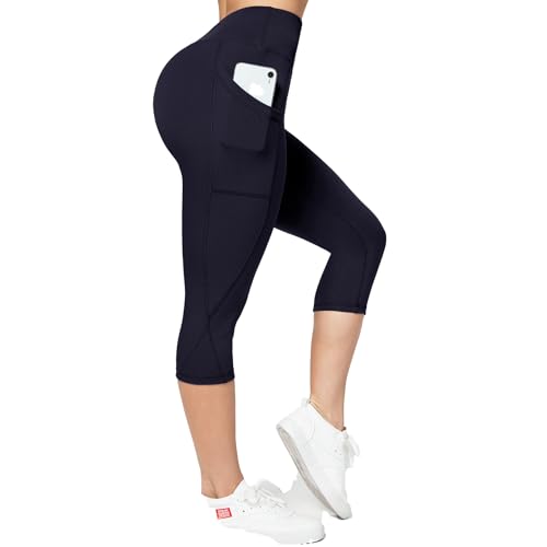 FITTOO Sport Leggings Damen mit Taschen,3/4 Capri Leggings Sporthose Damen Yogahose Kompressionsleggins Laufende Fitnesshose Leggings Blickdicht Marineblau, L FITTOO Sport Leggings Damen mit Taschen,3/4 Capri Leggings Sporthose Damen Yogahose Kompressionsleggins Laufende Fitnesshose Leggings Blickdicht Marineblau, L