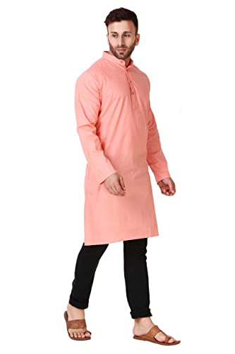 In-Sattva Men's Indian Classic Banded Collar Pure Cotton Long Kurta Tunic2