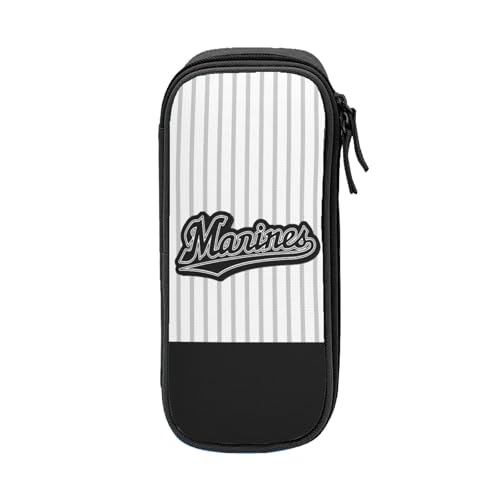 For 千葉ロッテマリーンズ ペンケース 筆箱 2層 文具ポーチ 大容量 おしゃれ 学生用 大人 通学 通勤 多機能 誕生日 Black