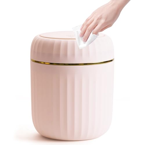 Poubelle de Table avec Couvercle à Bouton-Poussoir, 2L Mini Poubelle Salle de Bain, Poubelles de Bureau Poubelles Salle Bain pour Salon, Bureau (Rose,...