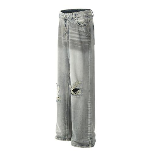 Jeans Pants Trouser Denim Retro Trendy Street Punch Washed Blue Gradient Straight Leg for Men3