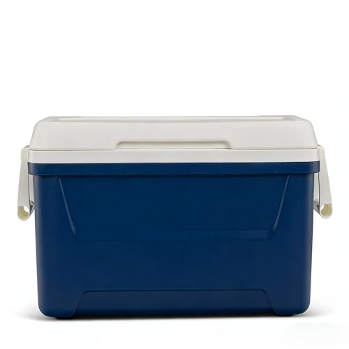Blue 48 QT Hard Sided Cooler Heavy Duty Ice Chest Swing-Up Handles Odor-Resistant Liner Easy to Clean for Camping Beach Picnic Fishing Boating