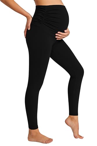 YUDSUD Maternity Leggings for Women Over The Belly Buttery Soft High Elastic Pregnancy Yoga Pants for All Trimesters Black