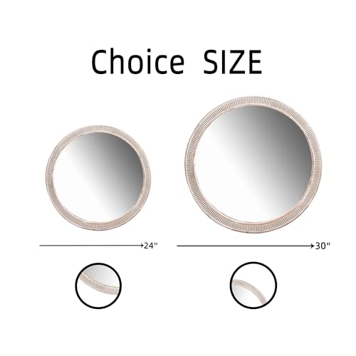 HOITUZYUS 24 Inch Rustic Farmhouse Round Wood Mirror for Wall Decor, Boho Circle Decorative Mirrors for Bathroom, Bedroom, Living Room, and Foyer, Entryway - Image 5