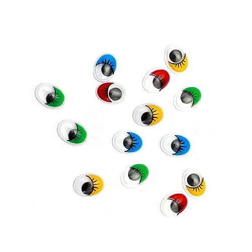 HOODANCOS 100pcs 15mm Assorted Wiggle Eyes Cartoon Movable Eye Toys for Boys and Girls Self-Adhesive Lids and Lashes Toys