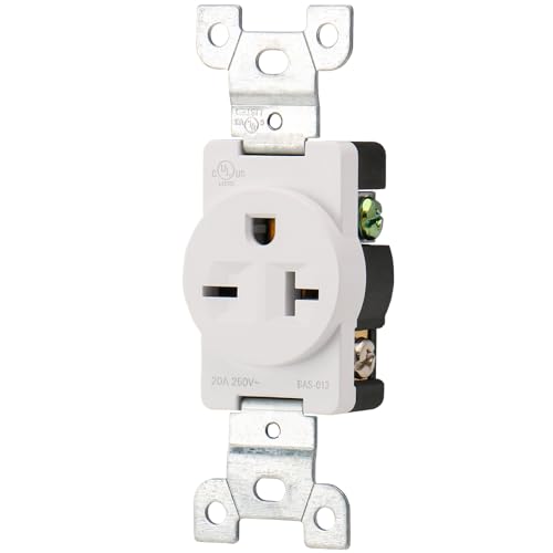 Wengart Single Receptacle Outlet 250VAC 20Amp Wall Outlet Straight Blade Receptacle Side Wire Self-Grounding Ideal for Construction and Renovations UL Listed White (1pack)