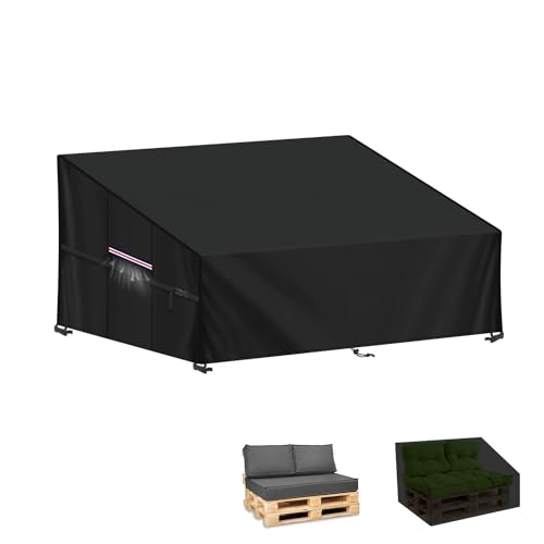 LAMUNI Funda Sofa Palets Exterior Funda para Sofá de Palets 420D Oxford Funda Impermeable Sofa Palet Anti Viento Fundas Sofa Jardín Anti-UV Funda de Exterior para Sofá de Palets, 138x99x80/40cm