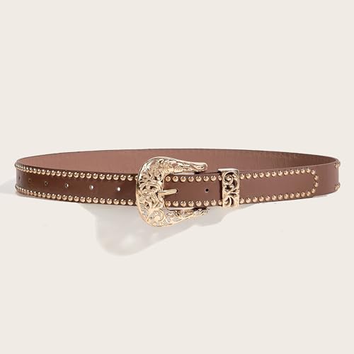 Western Fashion Cowgirl Cowboy Belts, Punk Rock Studded Waist Belt with Buckle, Decorative Faux Leather Waistband3